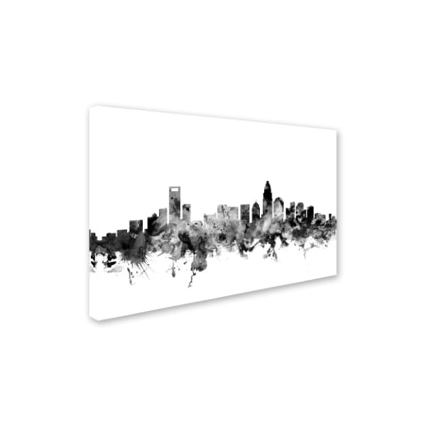 Michael Tompsett 'Charlotte NC Skyline B&W' Canvas Art,12x19